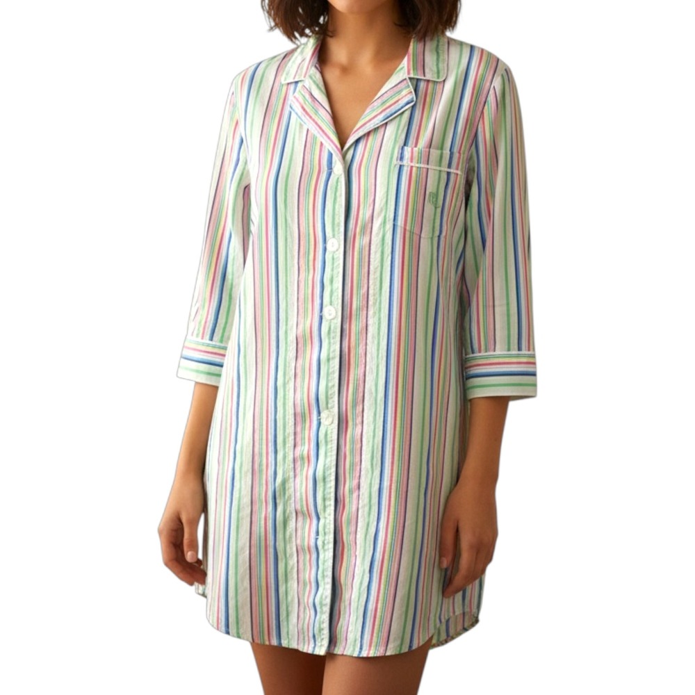 Lauren Ralph Lauren Womens XL Cotton Striped Button Front Sleep Nightshirt Dress